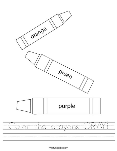 Color the crayons GRAY Worksheet - Twisty Noodle