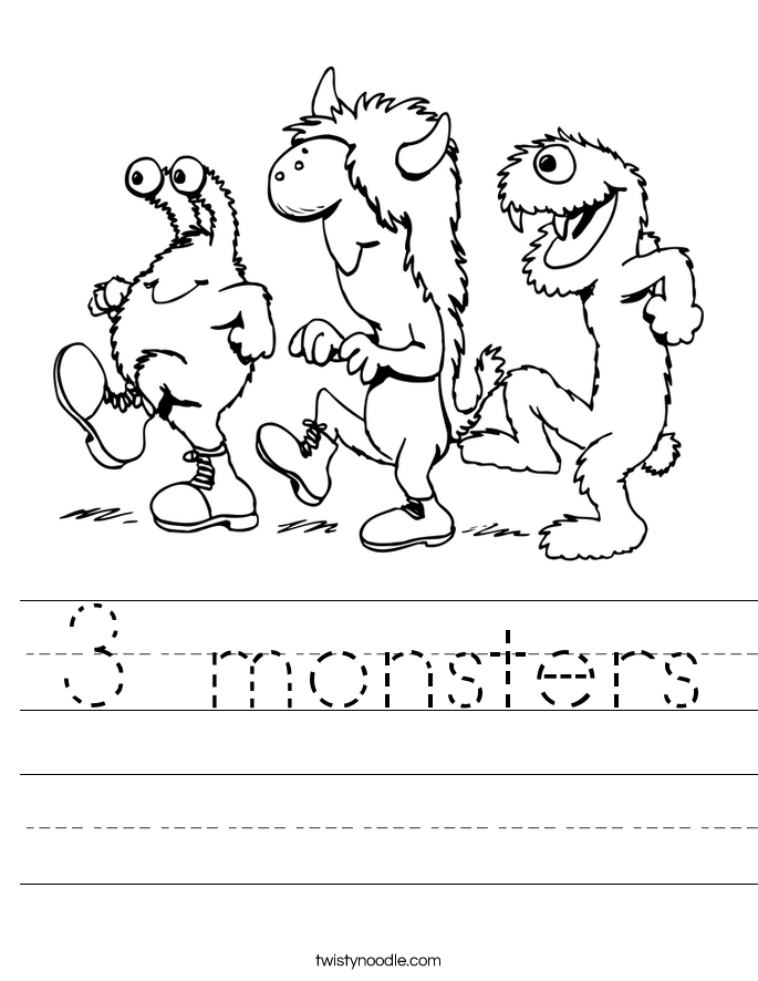 3 monsters Worksheet - Twisty Noodle