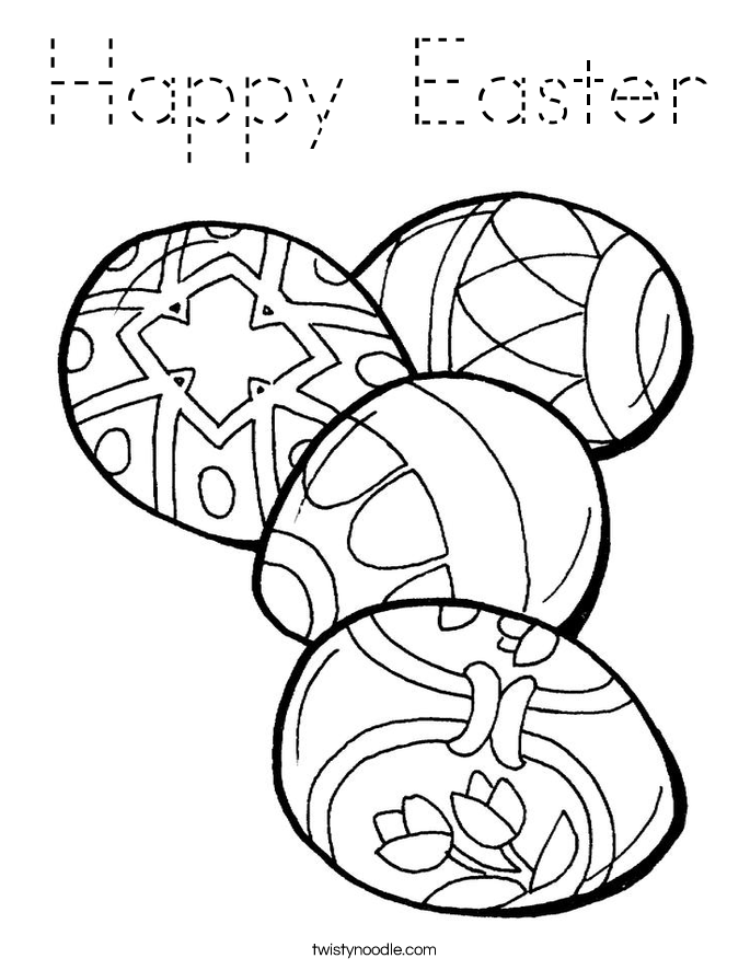 Happy Easter Coloring Page - Tracing - Twisty Noodle