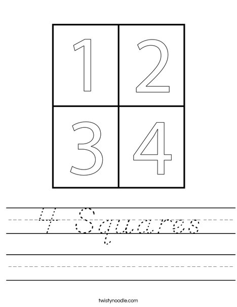 4 Squares Worksheet - D'Nealian - Twisty Noodle
