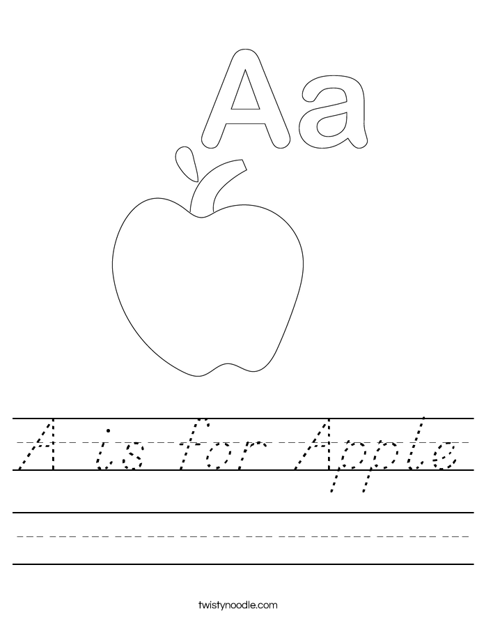 A is for Apple Worksheet - D'Nealian - Twisty Noodle