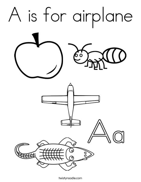 A is for airplane Coloring Page - Twisty Noodle
