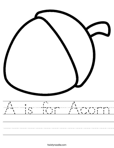 A is for Acorn Worksheet - Twisty Noodle