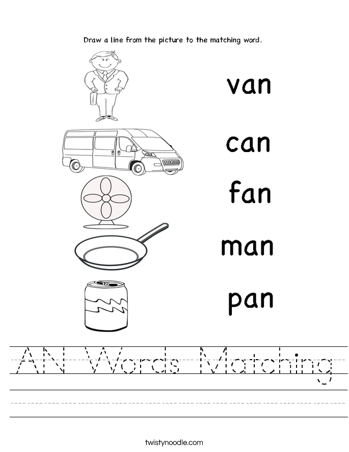 AN Words Matching Worksheet Twisty Noodle