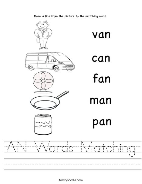 AN Words Matching Worksheet - Twisty Noodle