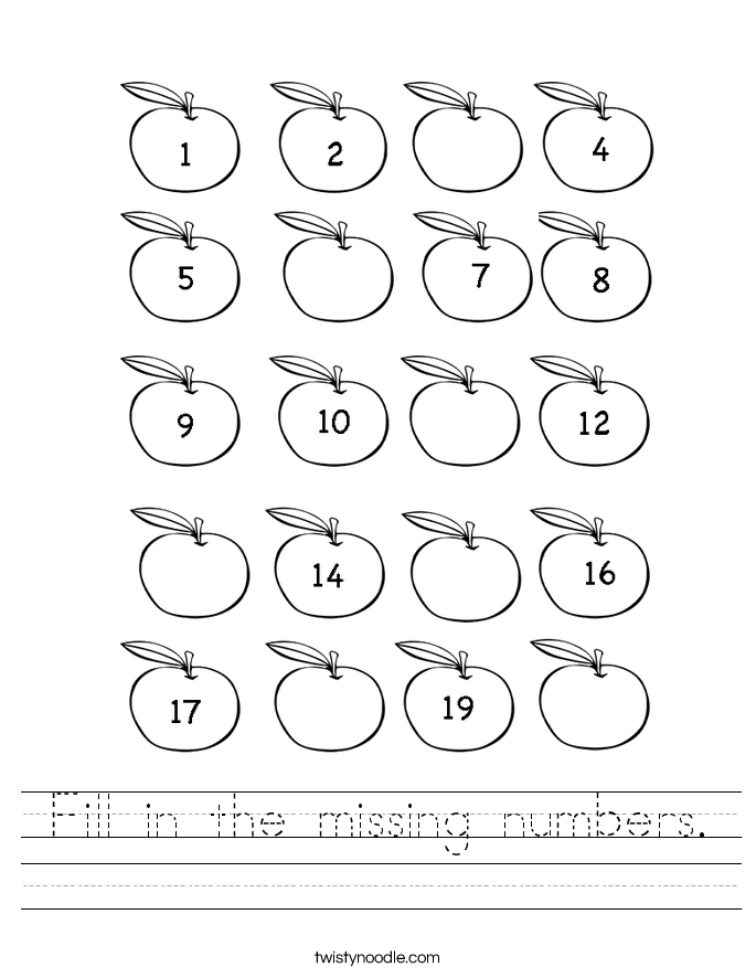 Worksheet kindergarten for   the in number Twisty  in missing fill Fill missing numbers Noodle worksheets