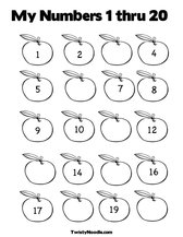 My Numbers 1 thru 20  Coloring Page