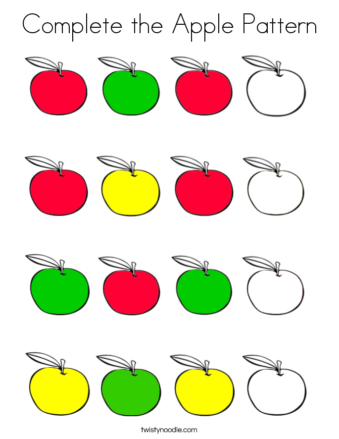 Complete the Apple Pattern Coloring Page Twisty Noodle