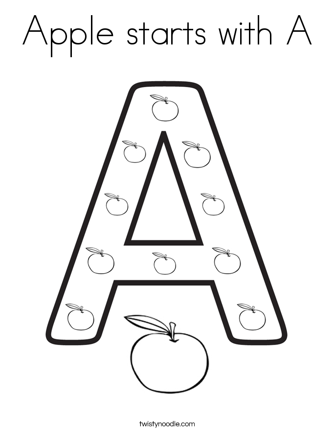 Coloring Page Letter A Apple starts with A Coloring Page