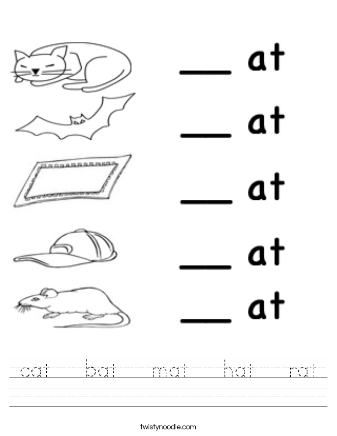 cat bat mat hat rat Worksheet