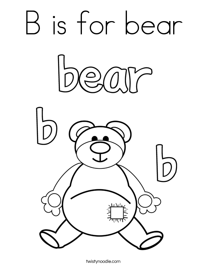 B is for bear Coloring Page Twisty Noodle