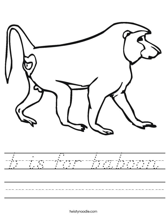 B Is For Baboon Worksheet - D'Nealian - Twisty Noodle