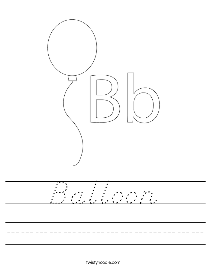 Balloon Worksheet - D'Nealian - Twisty Noodle