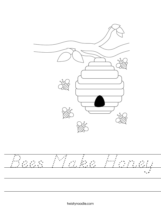 Bees Make Honey Worksheet - D'Nealian - Twisty Noodle