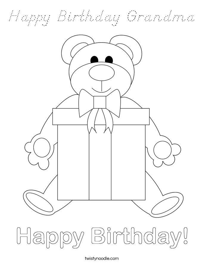 Happy Birthday Grandma Coloring Page - D'Nealian - Twisty Noodle