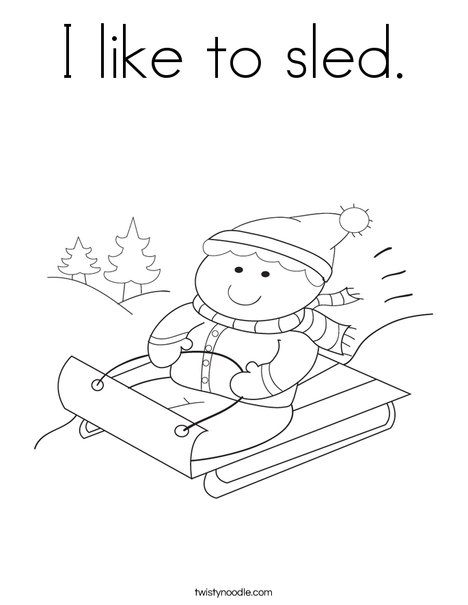 boy on sled coloring page