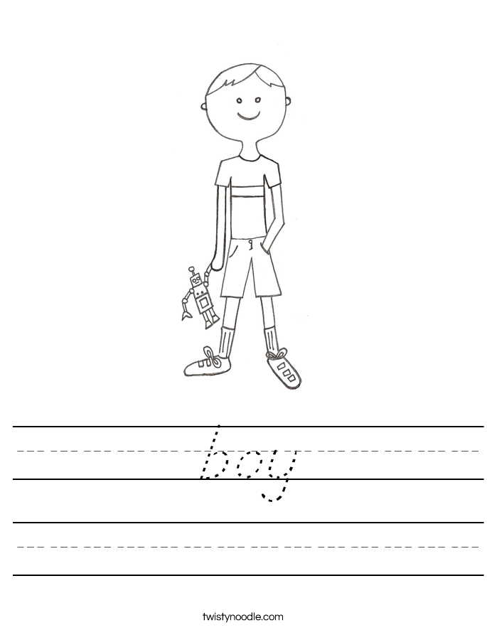 boy Worksheet - D'Nealian - Twisty Noodle