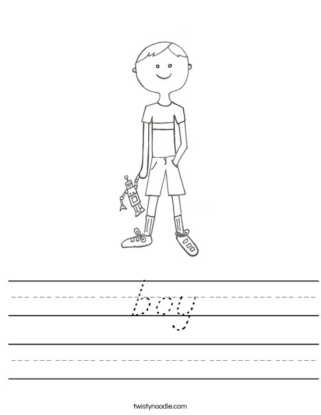 boy Worksheet - D'Nealian - Twisty Noodle
