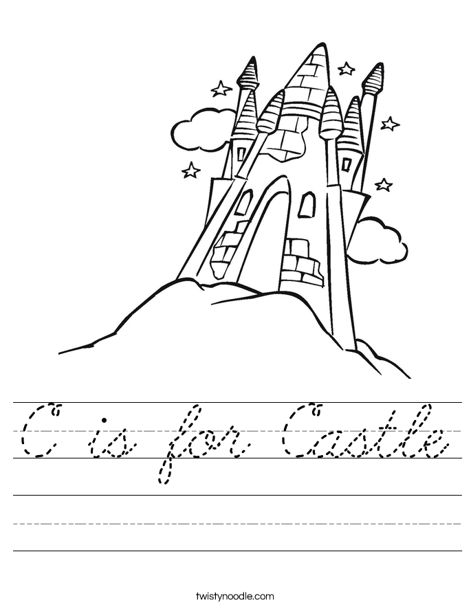 C is for Castle Worksheet - Cursive - Twisty Noodle