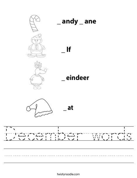 December words Worksheet - Twisty Noodle