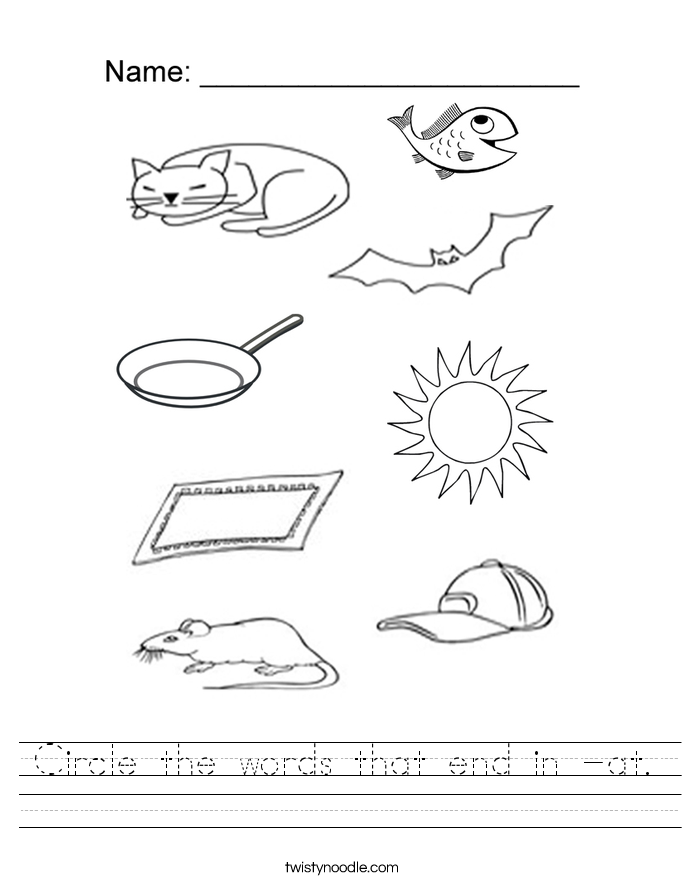 Printables At Words Worksheet at words worksheets twisty noodle circle the that end in handwriting sheet