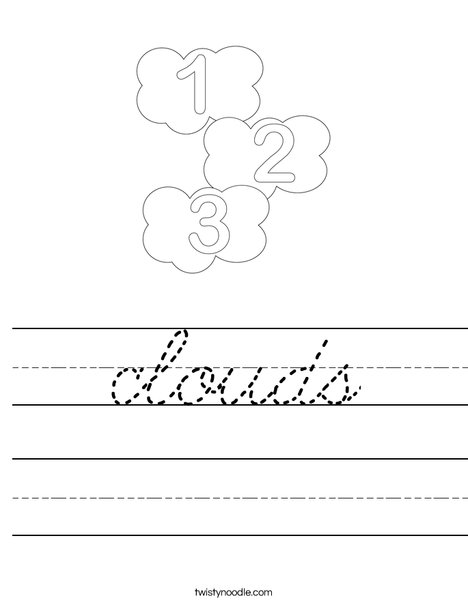 clouds Worksheet - Cursive - Twisty Noodle