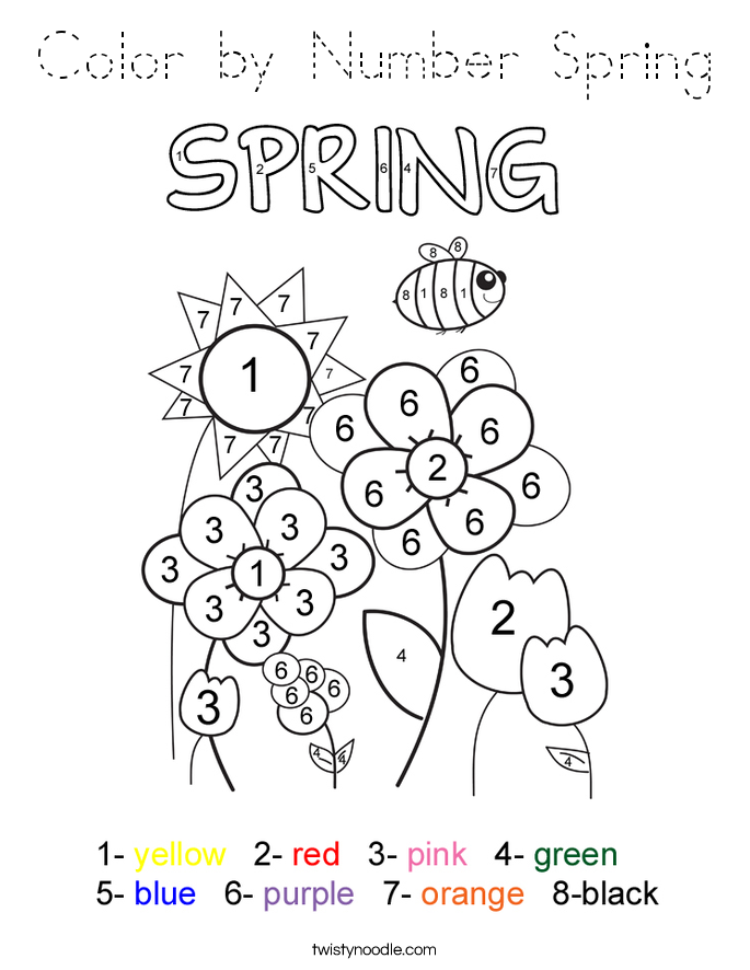 Color by Number Spring Coloring Page - Tracing - Twisty Noodle
