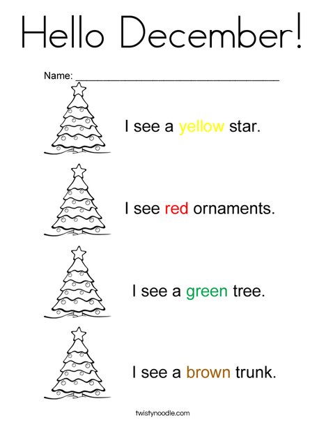 Hello December Coloring Page - Twisty Noodle