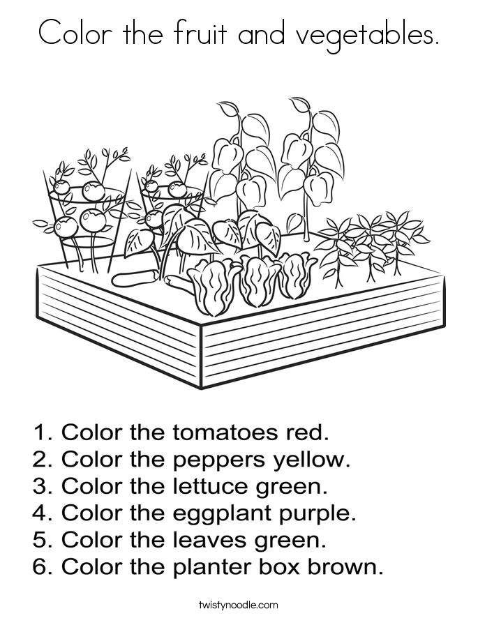 Color the fruit and vegetables Coloring Page Twisty Noodle