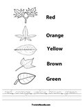 red, orange, yellow, brown, green Worksheet