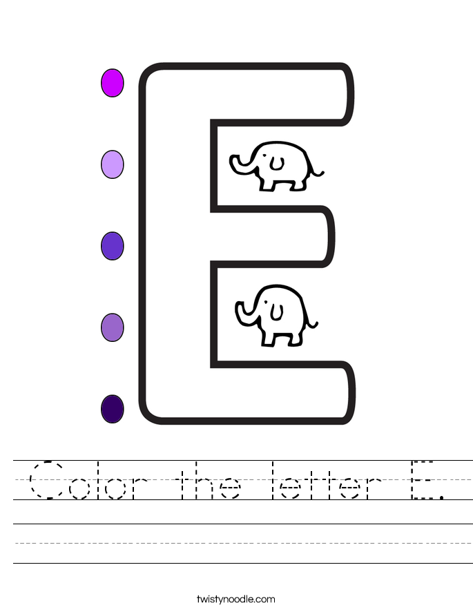 Letter E Worksheets Twisty Noodle Color The Letter E Handwriting Sheet