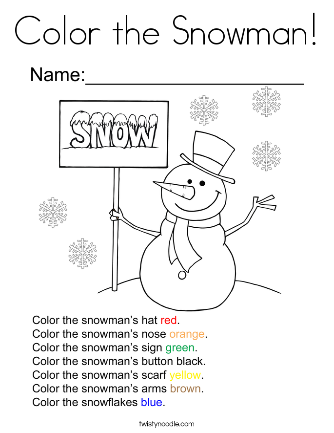 Color the Snowman Coloring Page - Twisty Noodle