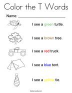 color the t words coloring page
