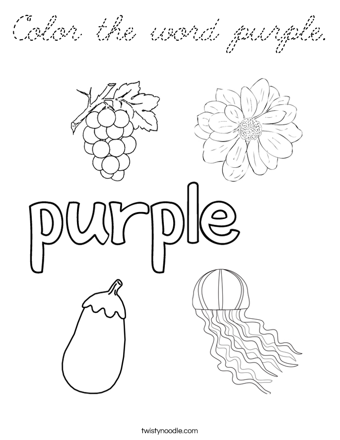 Color the word purple Coloring Page - Cursive - Twisty Noodle