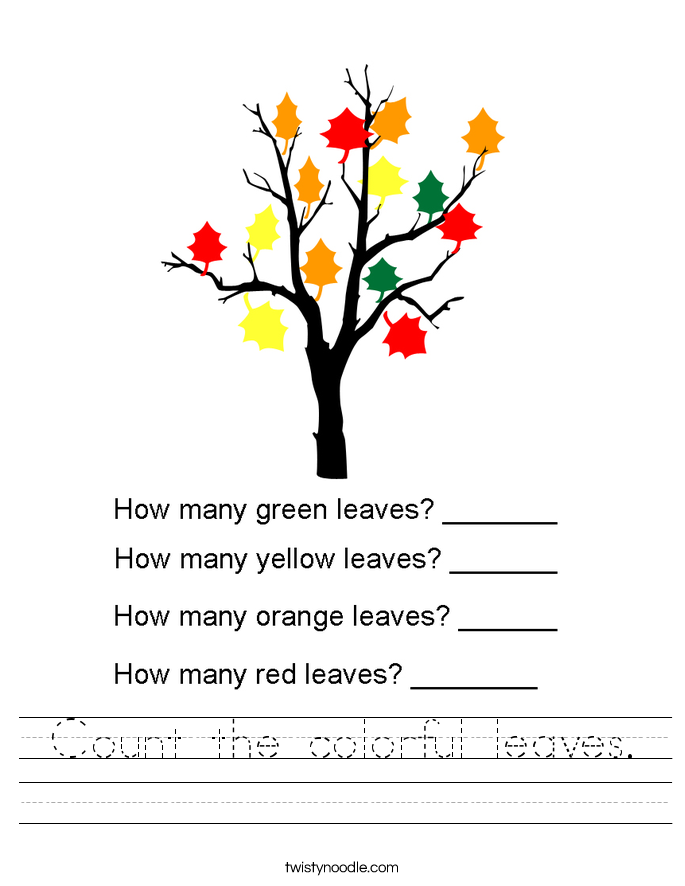 Count the colorful leaves Worksheet Twisty Noodle Count the colorful leaves Worksheet Twisty Noodle
