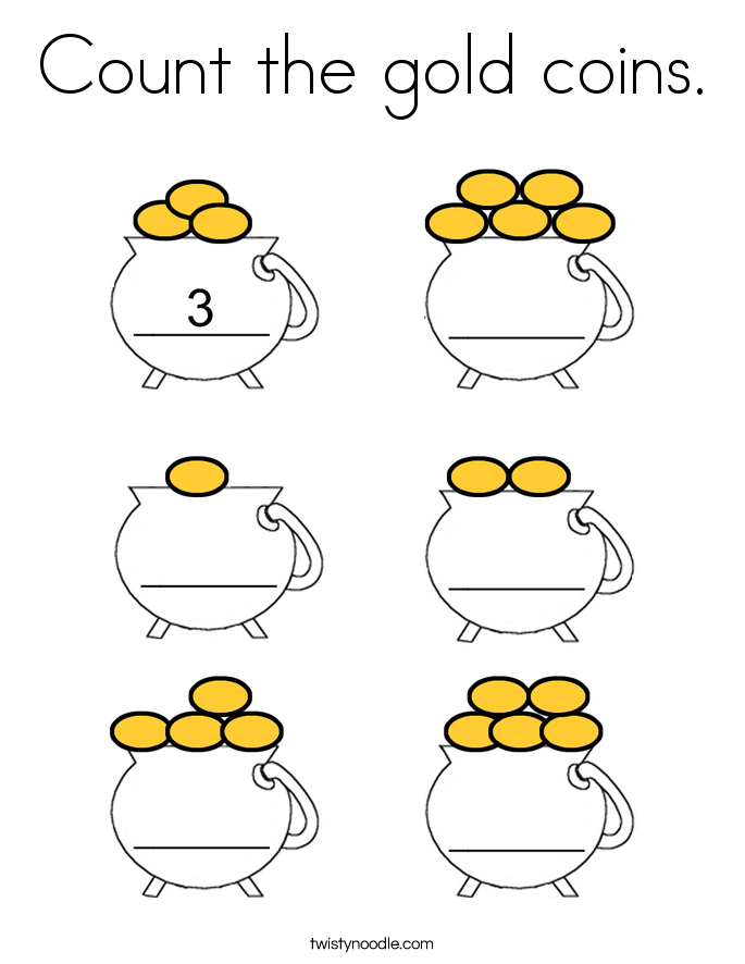 count the gold coins coloring page