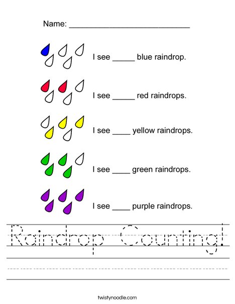 Raindrop Counting Worksheet - Twisty Noodle