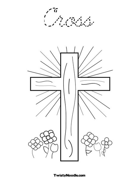 Cross with Flowers Coloring Page