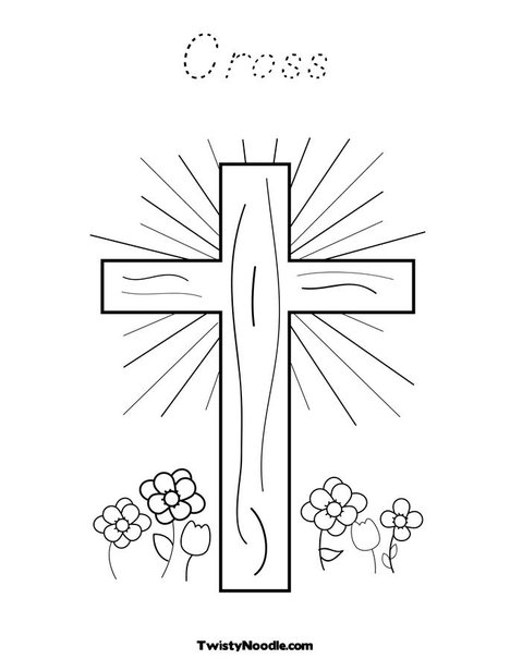 Cross with Flowers Coloring Page