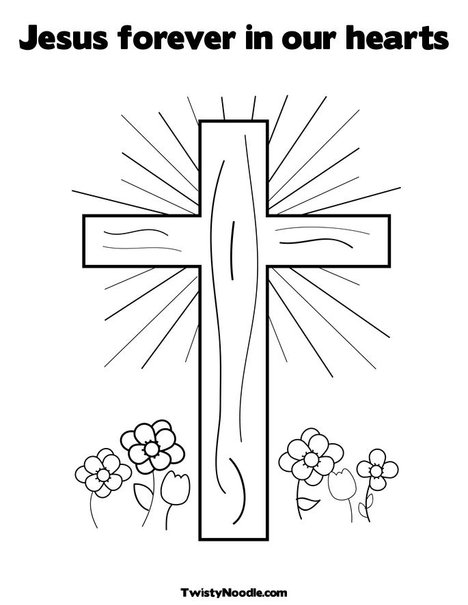Cross with Flowers Coloring Page