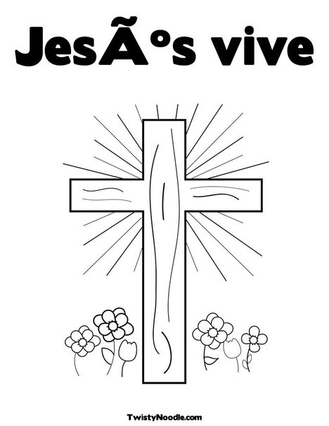 Cross with Flowers Coloring Page