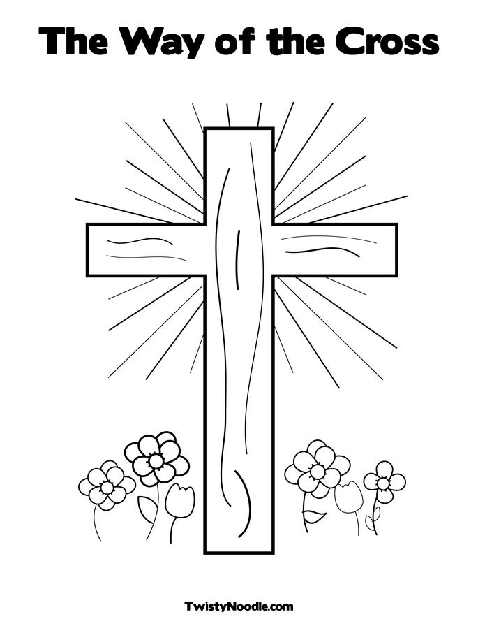 Cross with Flowers Coloring Page