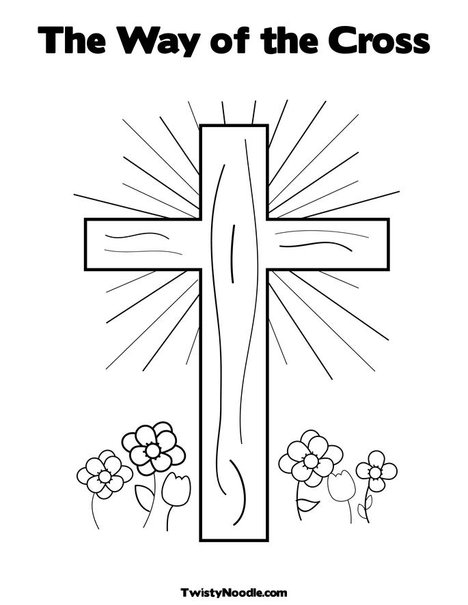 Cross with Flowers Coloring Page
