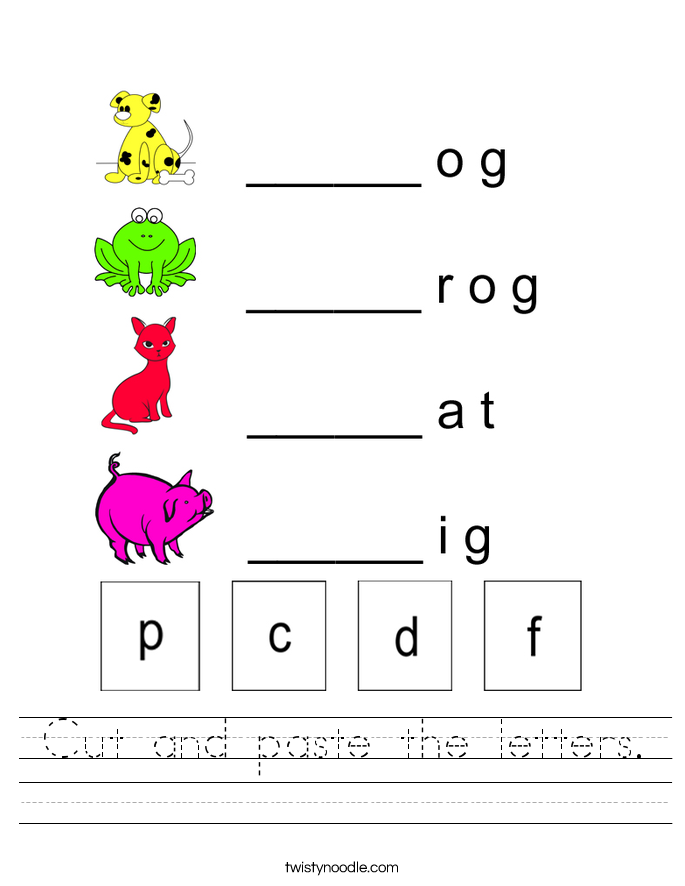 Cut and paste the letters Worksheet - Twisty Noodle