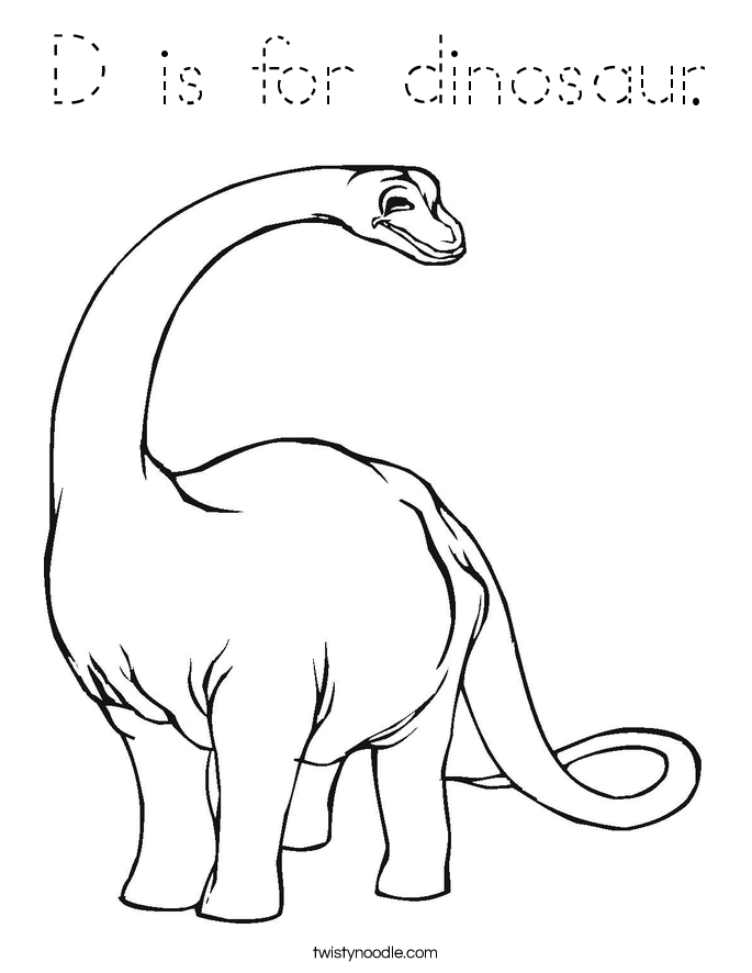 D is for dinosaur Coloring Page - Tracing - Twisty Noodle