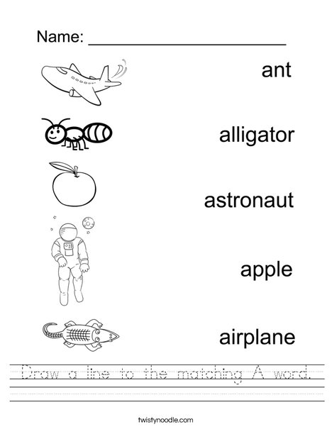 Drawing Lines With Word : Draw a line to the matching word worksheet twisty noodle