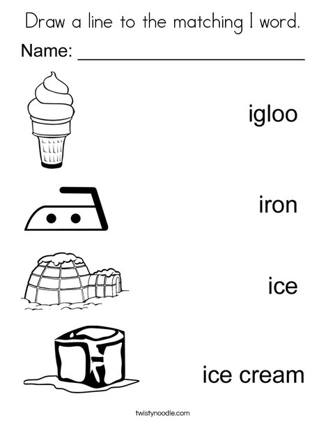 Drawing Lines With Word : Draw a line to the matching i word coloring page twisty