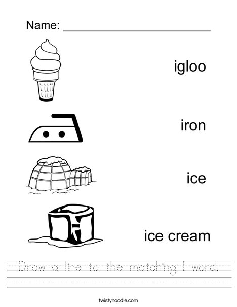 Drawing Lines Worksheet Ks : Draw a line to the matching i word worksheet twisty noodle