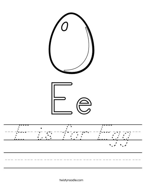 E is for Egg Worksheet - D'Nealian - Twisty Noodle