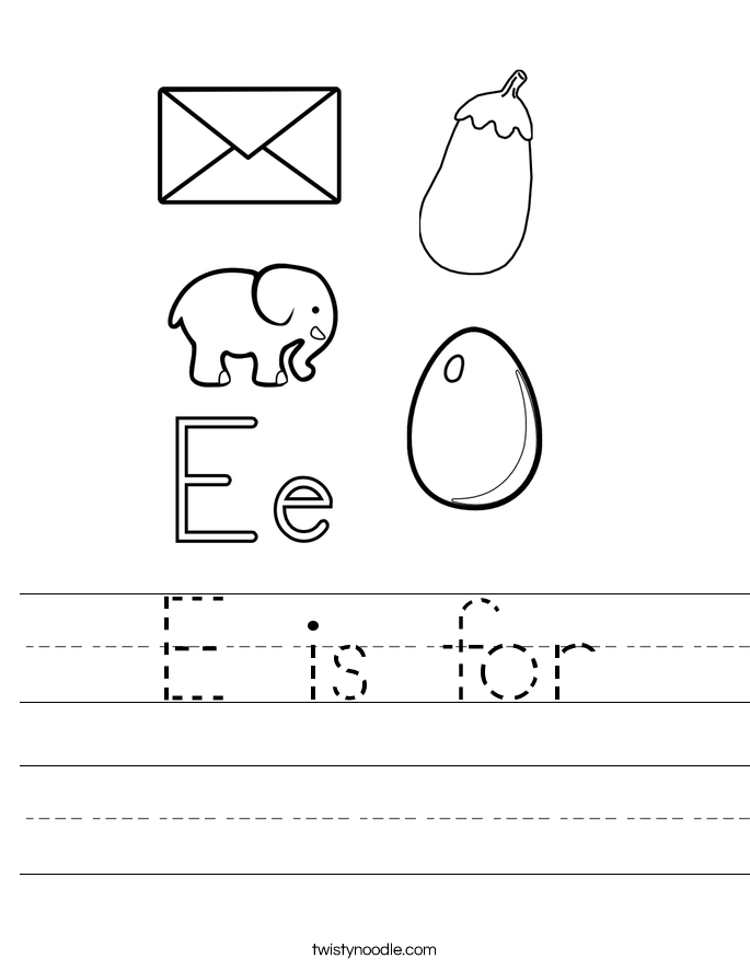 Letter E Worksheets Twisty Noodle E Is For Handwriting Sheet